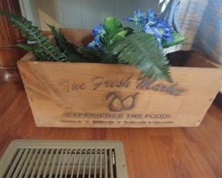Wooden crate and silk flowers