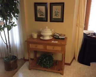 Vintage framed prints. Nice side table 