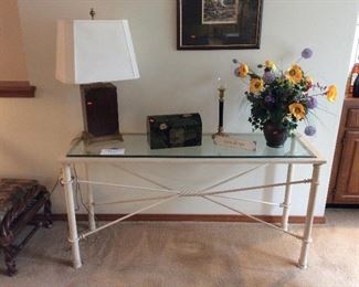 wrought iron and glass sofa table 