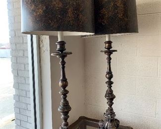 Pair of lamps with custom shades. Height:  with the shade 46 " high $150.  