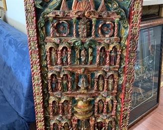 Religious wood carved plaque.  One of a kind.  H: 48 " x 24 ". $1200