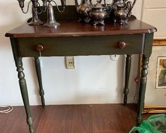 Small one drawer table with green finish.  32" x 17 1/2 x 30"  $125 Great condition