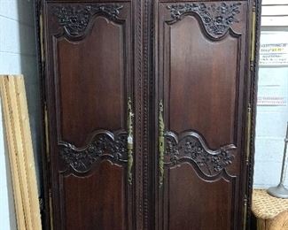French provincial Louis XV style (c.1776) with brass escutcheons, original hinges, champfered construction Antique french armoire.  Valued at $11,500.  Make an offer and please rescue it! 