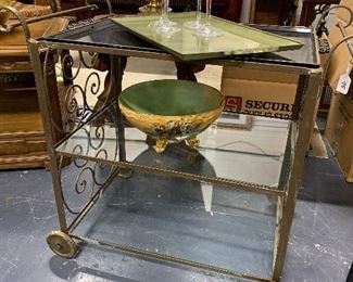 Brass metal vintage bar cart with removable tray top. Good condition $95