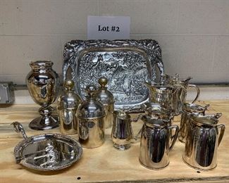 Lot #2 Assorted silver-plate and metal items $95