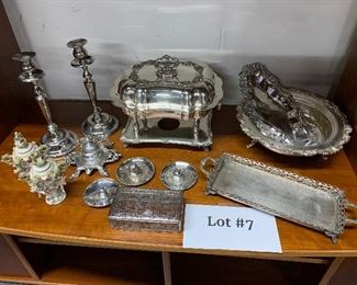 Lot #7 Assorted silver plate items $95