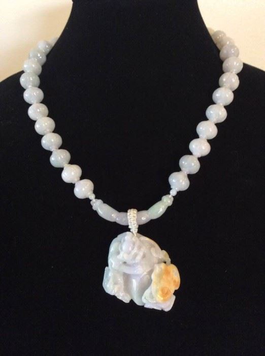 MLC013 Lavender Green Yellow Jade Pendant & Fluted Lavender Beads Necklace