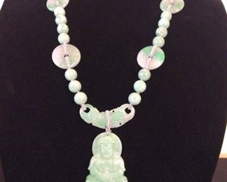 MLC014 Green Jade Pendant & Beads Necklace