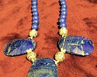 MLC049 Three Oval Lapis Beads Necklace