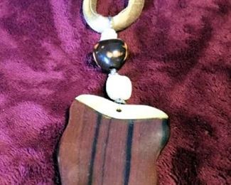 MLC064 Wood Pendant with Mother of Pearl Beads Necklace