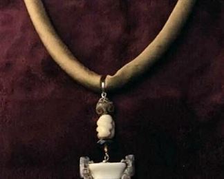 MLC062 Porcelain Pendant on Silk Cord Necklace 