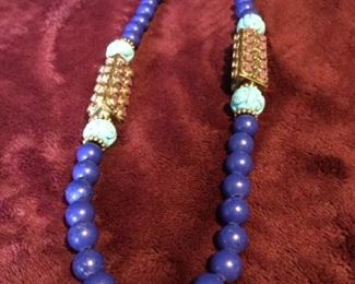 MLC066 Blue Agate Beaded Necklace