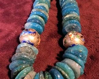 MLC067 Sea Blue Agate Discs Necklace 