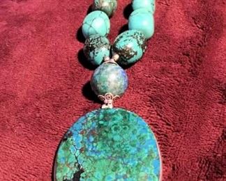 MLC070 Azurite Pendant on Turquoise Beads Necklace