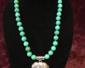 MLC083 Pewter Elephant Pendant on Turquoise Beads Strand