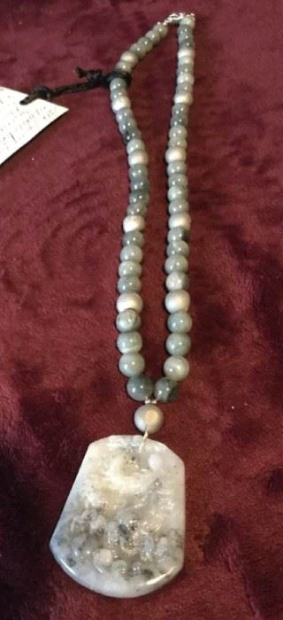 MLC124 Black Grey Jade Pendant & Jade Beads Necklace