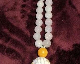 MLC162 Lavender White Jade Pendant & Jade Beaded Necklace
