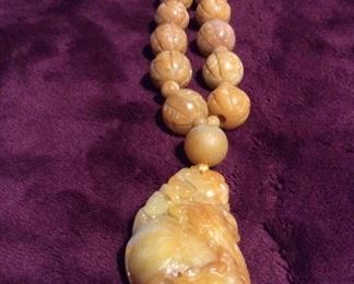 MLC163 Honey Yellow Jade Pendant & Beads Necklace