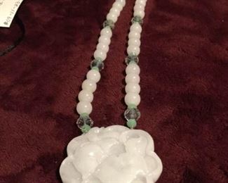 MLC175 White Jade Pendant & Beads Necklace