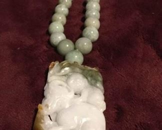 MLC178 Tri-Color Jade Pendant & Beads Necklace