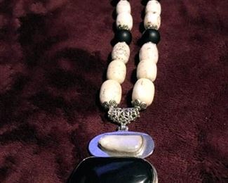 MLC191 White Buffalo Beads & Onyx Pendant