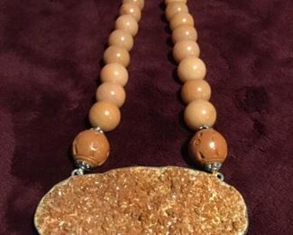 MLC196 Orange Pendant & Jade Beads Necklace