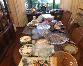 Fostoria, silver plate, sterling silver, cut glass and crystal, clocks, art glass and tons of unique knick-knacks.