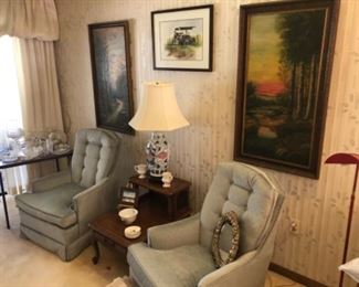 Antique oils on canvas, original watercolors, fine furniture and porcelain lamps, too!