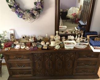 Part of thee King Sized Bedroom Suite with vintage decor, perfume, jewelry and antiques, too.