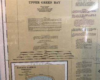 Large vintage map of Upper Green Bay, Wisconsin