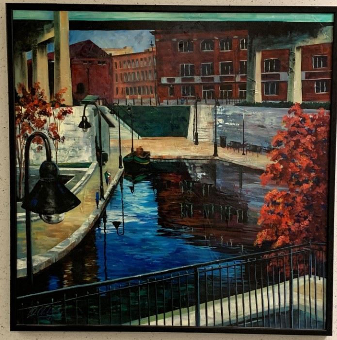 Anne Chadwick Bolton, "Down the Stairs to the Right", acrylic on canvas, painted 1991, purchased 2000, 38 x 38.
