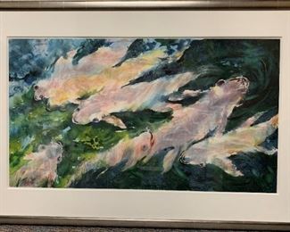 Roomy Pak, "Fish on Reunion Day", water color on paper, painted 1968, purchased 2000, 44 x 29.  http://www.meateor.com/roomypak/

