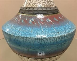 David Camden, "Blue vessel", ceramic, raku, produced 2000, purchased 2000, 14 x 14.  https://camdenclayworks.com/index.html
