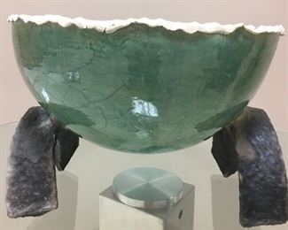 David Camden, "Green Bowl", ceramic, raku, produced 2000, purchased 2000, 13 x 8.  https://camdenclayworks.com/index.html
