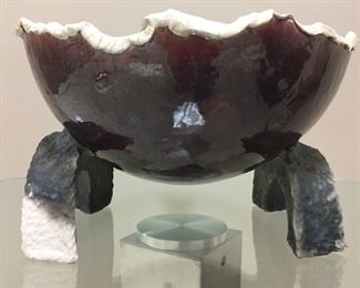 David Camden, "Dark Red Bowl", ceramic, raku, produced 2000, purchased 2000, 13 x 8.  https://camdenclayworks.com/index.html
