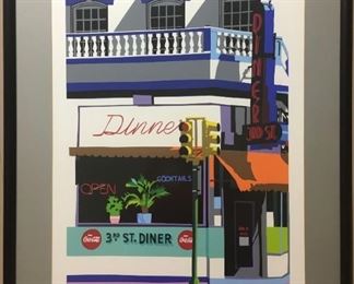 Joseph Craig English, "Diner on 3rd Street", signed and numbered 987/100) Limited Edition silkscreen, produced 1994, 25 x 31.  Professionally framed with conservation glass.  JosephCraigEnglish.com

