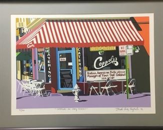 Joseph Craig English, "Coppola's on Cary Street", signed and numbered (92/100) Limited Edition silkscreen, produced 1992, 23 x 30.  Professionally framed with conservation glass. JosephCraigEnglish.com
