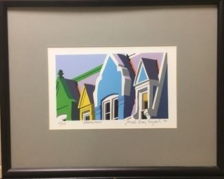 Joseph Craig English, "Rowhouses", signed and numbered (47/125) Limited Edition silkscreen, produced 1999, 18 x 22.  Professionally framed with conservation glass, JosephCraigEnglish.com. 
