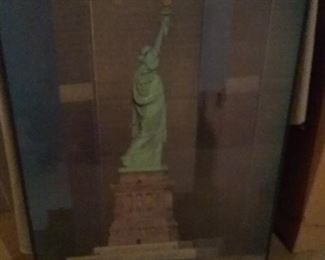 Framed Centennial Poster of the Statue of Liberty and the Twin Towers 