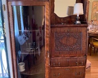 antique curio and drop leaf desk 