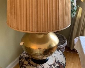 Marble top end table and Brass lamp