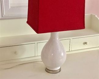 $30 Crackled lamp with red rectangular shade 20"H