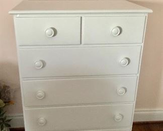 $120 Six drawer white painted wood chest 45"H, 18"D, 30"L