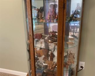 #3	Lighted oak curved cabinet with key 32"x13"x62"	 $75.00 
