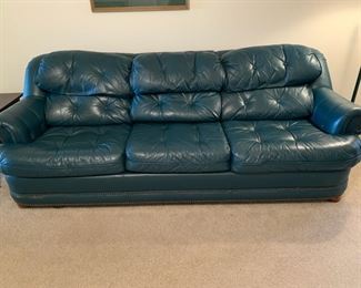 #10	Broyhill hunter green leather sofa with nail head trim 93"L	 $125.00 
