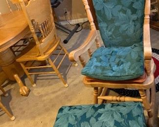 Oak glider rocker with ottoman