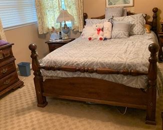 Queen four poster bed, Dresser with mirror, and nightstand set