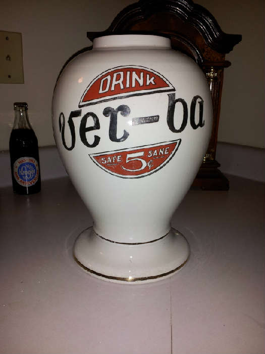 Very Rare Ver-Ba Syrup Dispenser 

This is a one of a kind off-brand syrup dispenser from around 1930, only seen 	one other one. No chips, repairs, hairlines, or blemishes, top missing though.