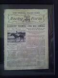 Framed Daily Racing Form
This later reprint of 1938 Volume XLIV No. 236 Daily Racing Form "Seabiscuit triumphs over War Admiral". Slight toning to paper otherwise great condition. 24-1/4"H x 15"W