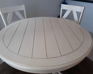 Round White Wood Kitchen Table with 4 Wood Chairs